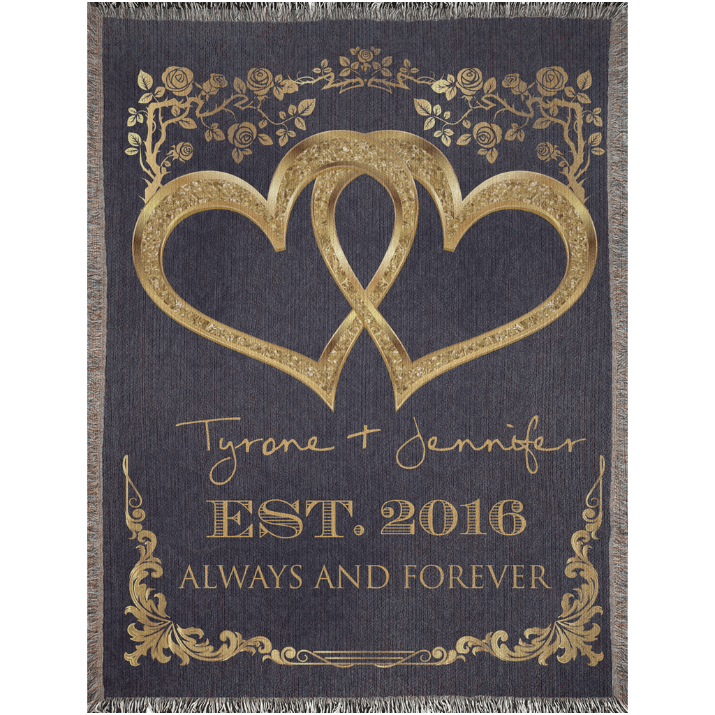 Personalized Two Hearts Forever Woven Blanket