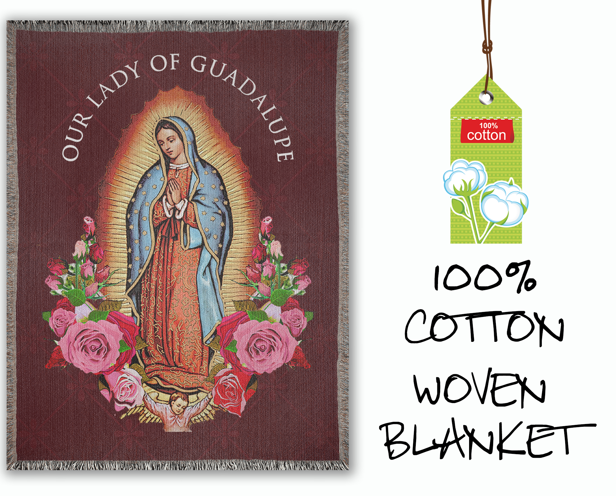 Our Lady of Guadalupe Woven Blanket - Red