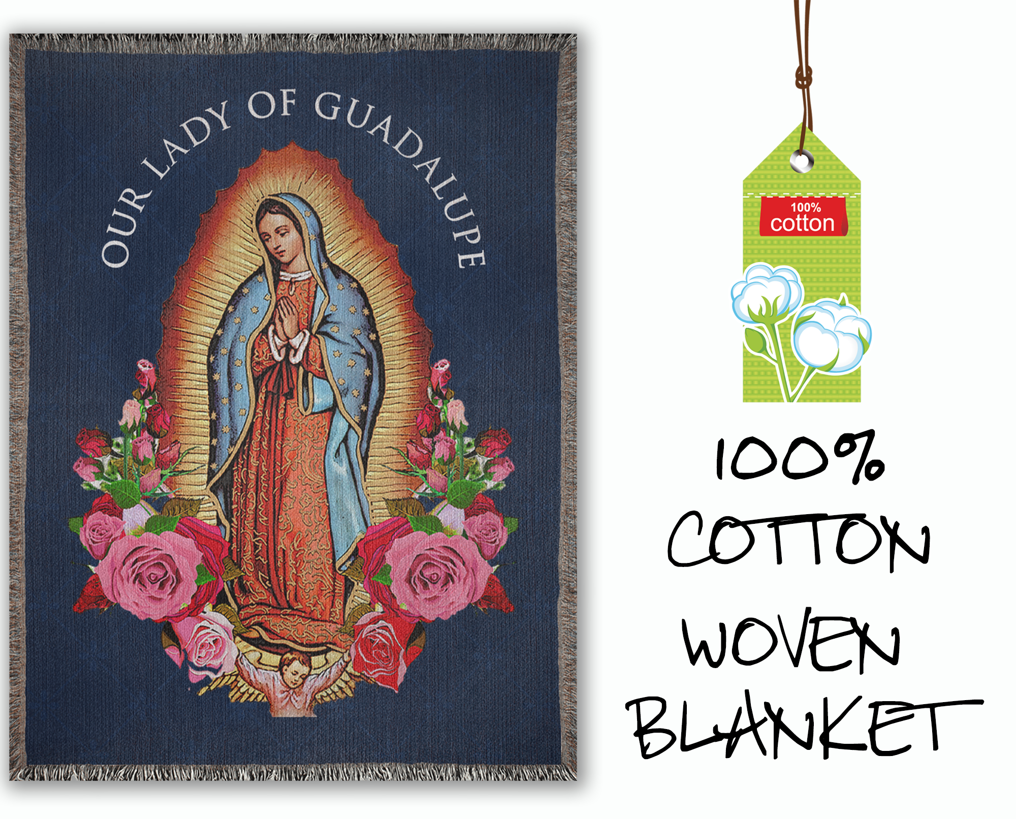 Our Lady of Guadalupe Woven Blanket - Blue