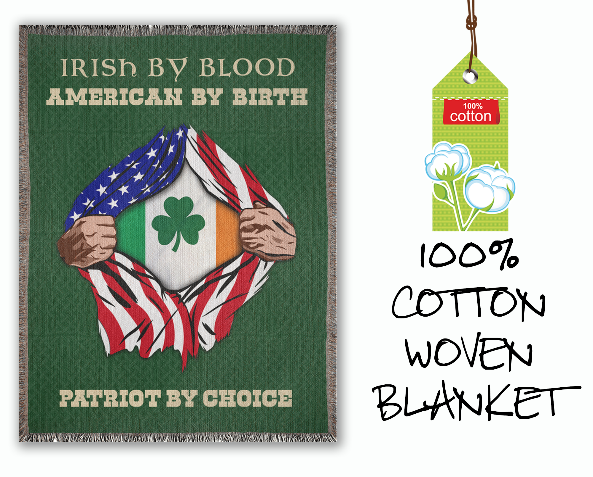 Irish By Blood American By Birth Woven Blanket