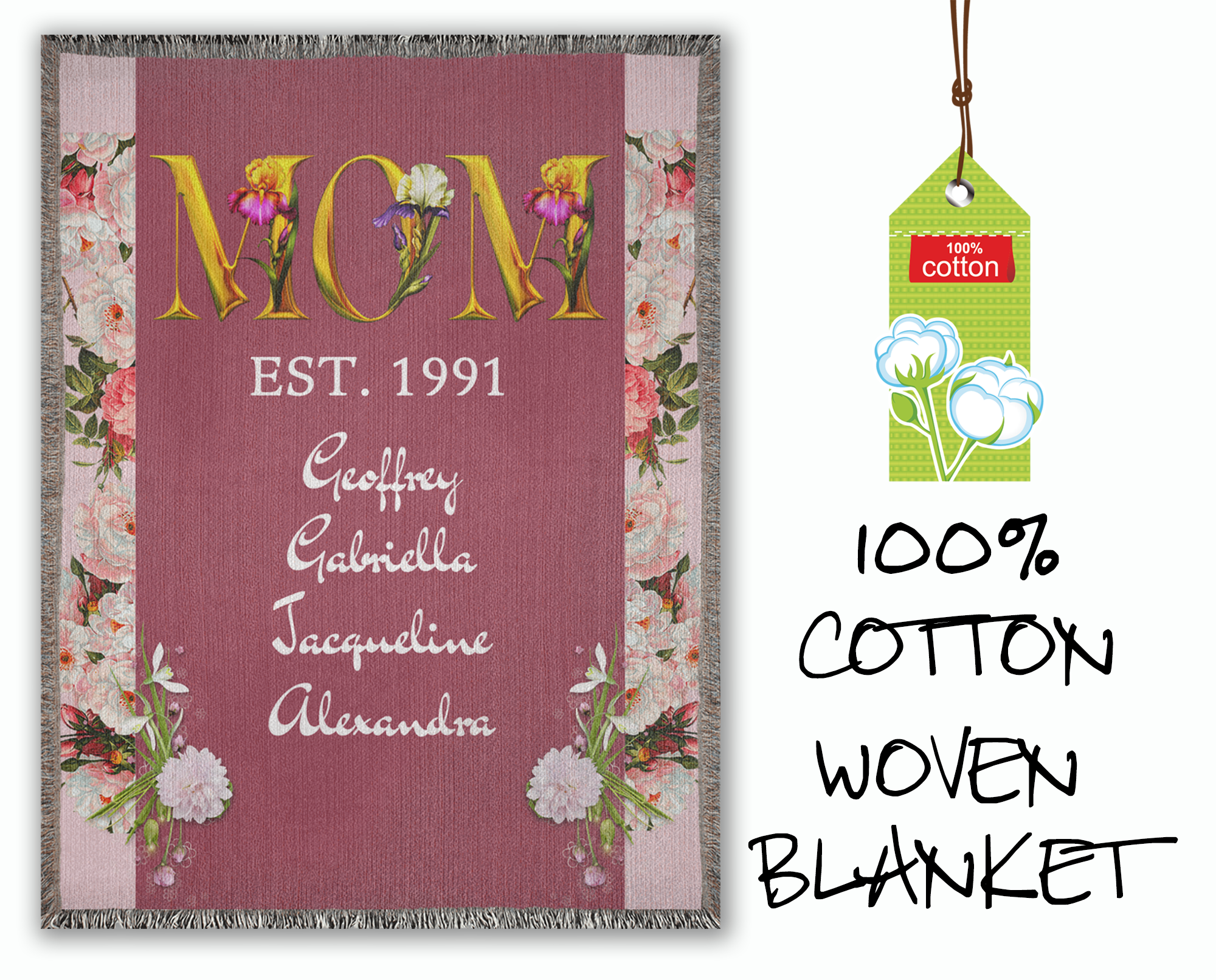 Personalized Mom Established Woven Blanket