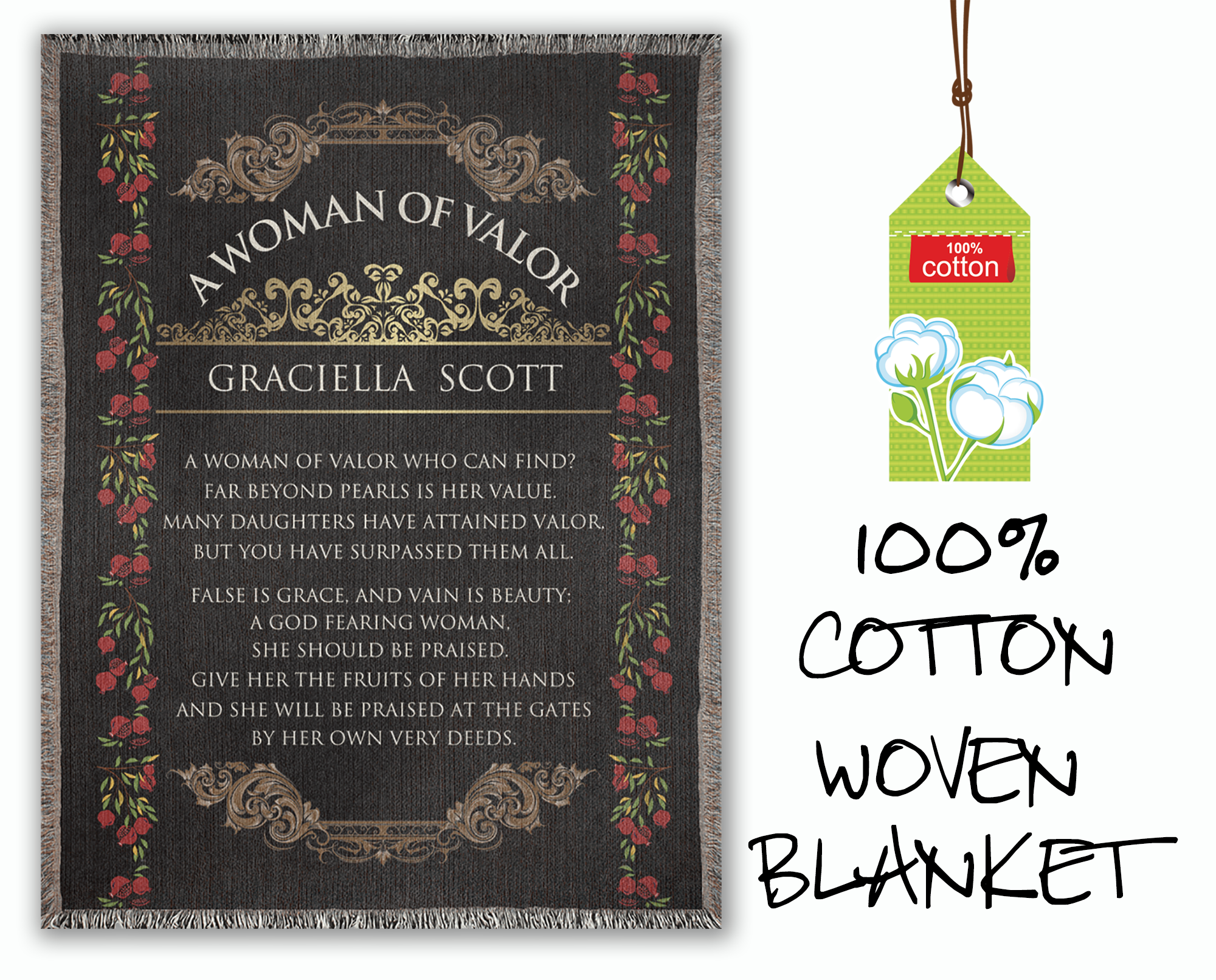 Personalized Woman of Valor Woven Blanket