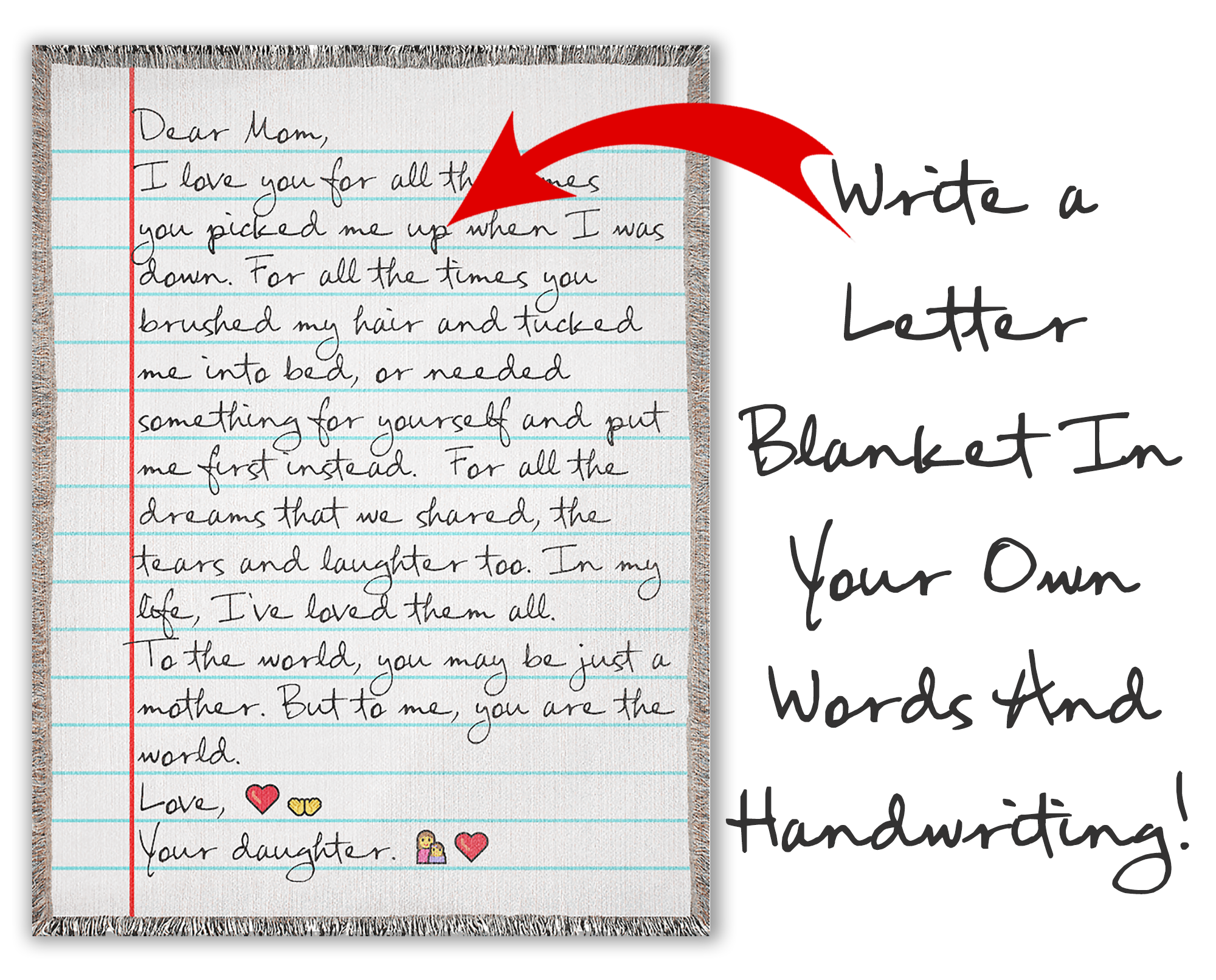 Personalized Woven Letter Blanket - With Your Handwriting