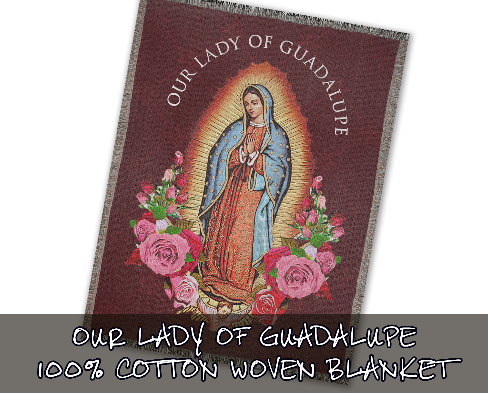 Our Lady of Guadalupe Woven Blanket - Red