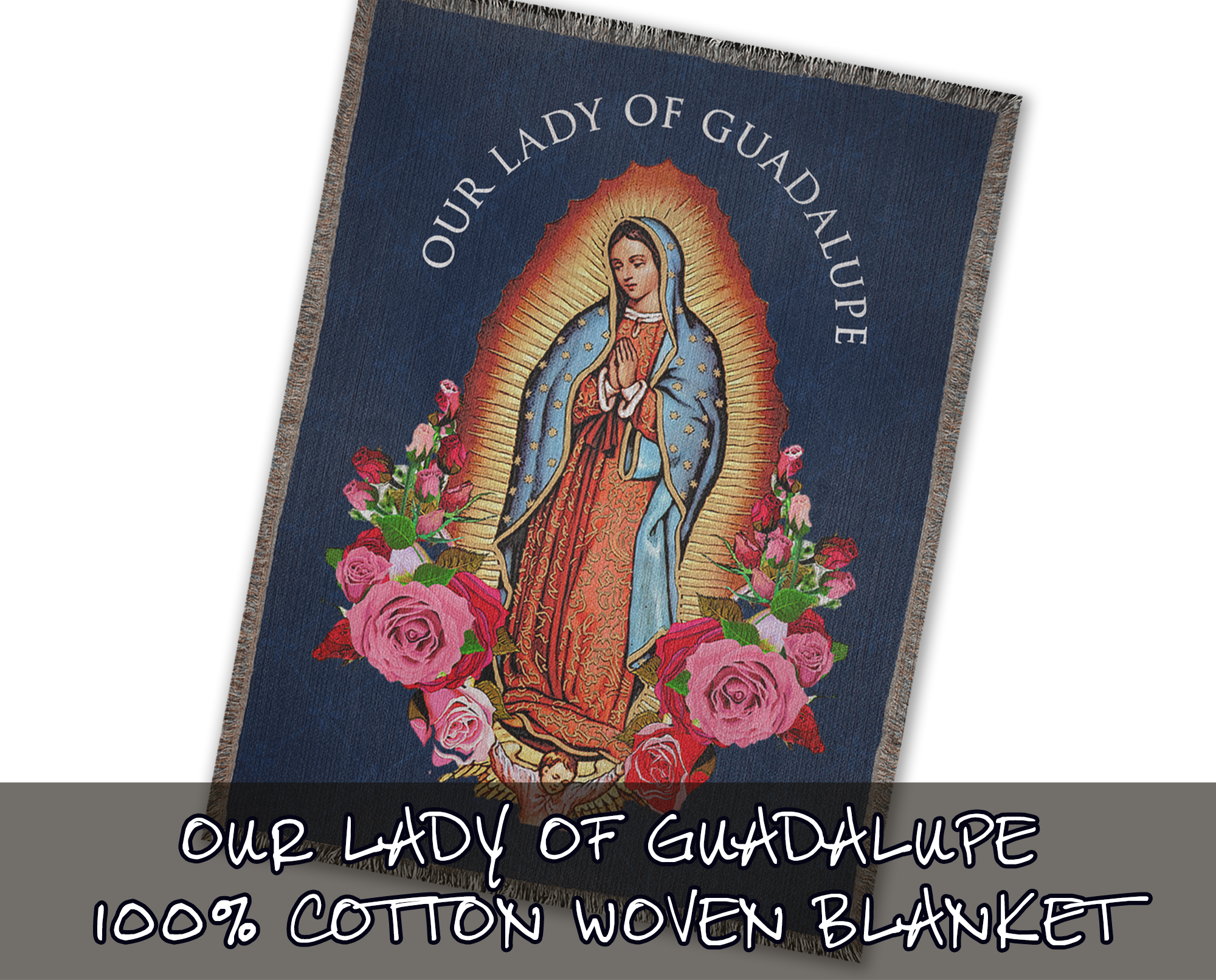 Our Lady of Guadalupe Woven Blanket - Blue